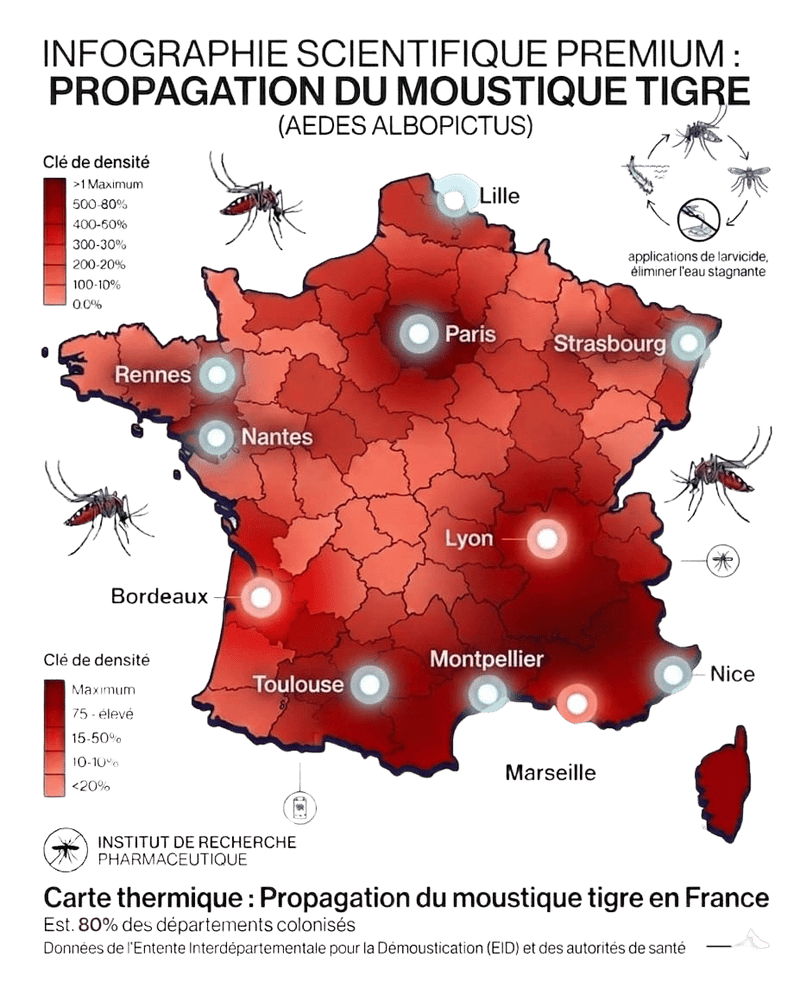 Carte de France — zones d'infestation du moustique tigre